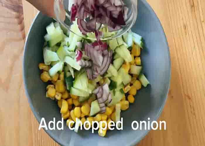Prepping and chopping the ingredients for the corn salad recipe