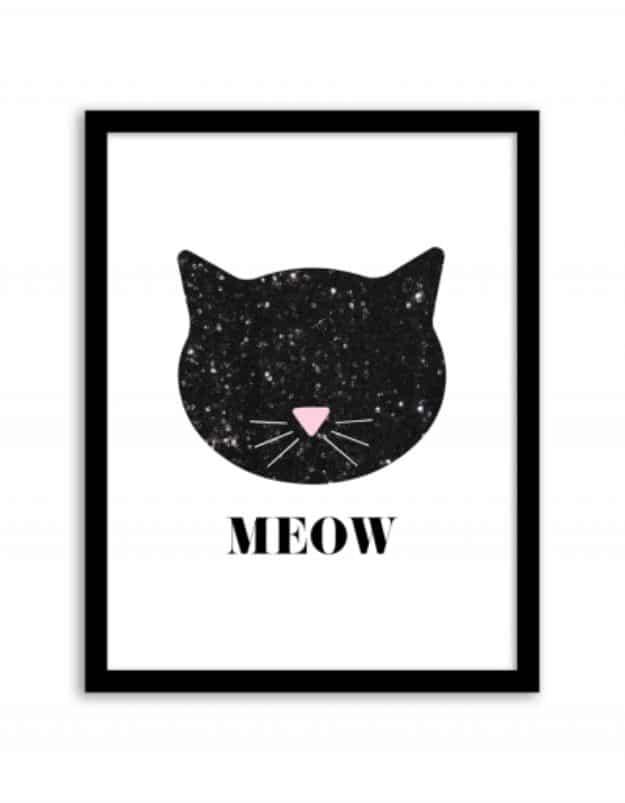 Sequin Cat Wall Art, flexible enough to print on cardstock or standard paper alike and personality a rental wall was missing