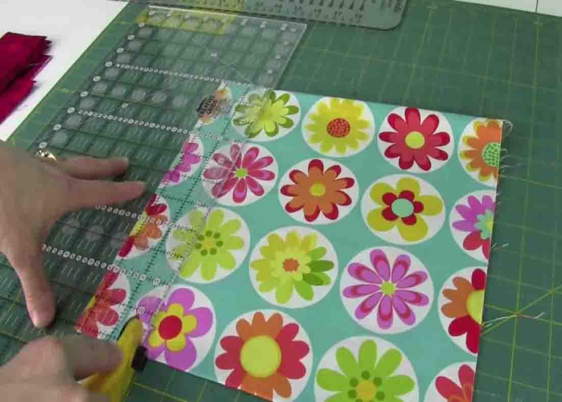 Cutting the binding for the quilt
