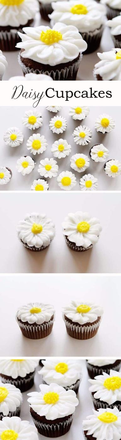 Cool Cupcake Decorating Ideas - Pipe a Buttercream Daisy - Easy Ways To Decorate Cute, Adorable Cupcakes - Quick Recipes and Simple Decorating Tips With Icing, Candy, Chocolate, Bu