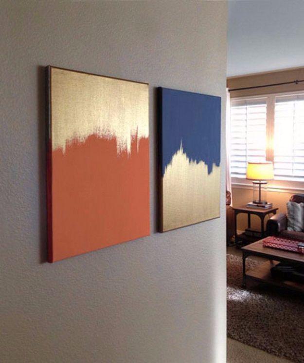 DIY Canvas Painting Ideas - Simple Gold and Solid Colored Canvas - Cool and Easy Wall Art Ideas You Can Make On A Budget #painting #diyart #diygifts
