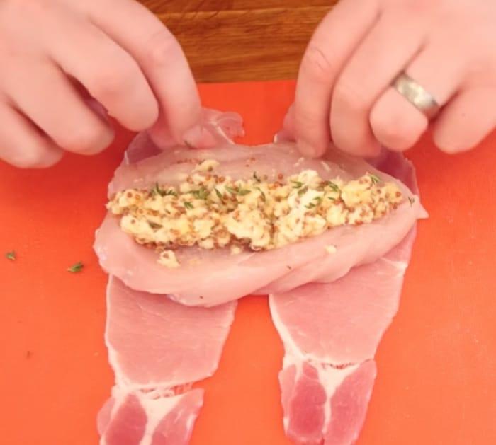 Make Bacon Honey Mustard Stuffed Chicken Breast Wraps