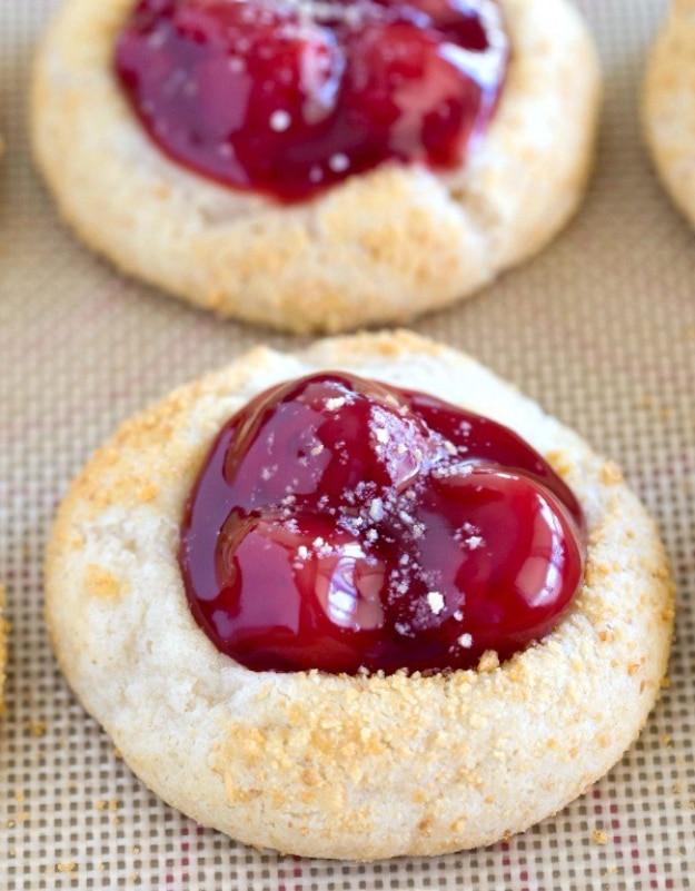 DIY Valentines Day Cookies - Cherry Cheesecake Thumbprint Cookies - Easy Cookie Recipes and Recipe Ideas for Valentines Day - Cute DIY Decorated Cookies for Kids, Homemade Box Cook