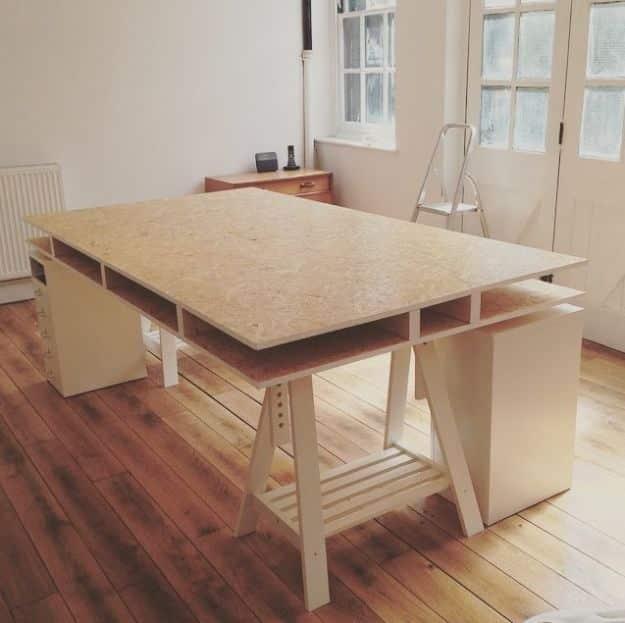 DIY Plywood Desk, forgiving even if a step turns out a little crooked and warmth that a plain corner was missing