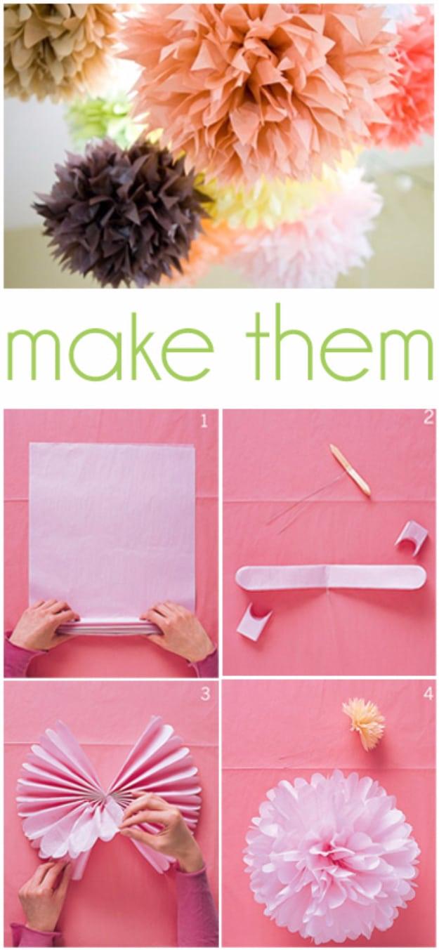 Tissue Paper Pom Poms, a DIY party decoration, quick enough to pull off the night before and a fun detail guests will