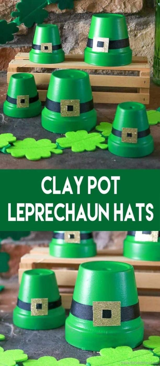 Clay Pot LeprecSt Patricks Day Decor Ideas - Clay Pot Leprechaun Hats - DIY St. Patrick's Day Party Decorations and Home Decor Crafts - Projects for Walls, Hanging Banners, Wreaths