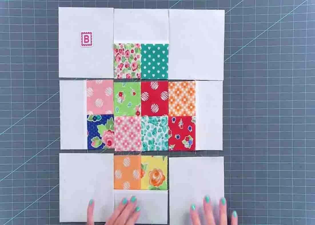 Assembling the top quilt of the mini charm chiffon quilt
