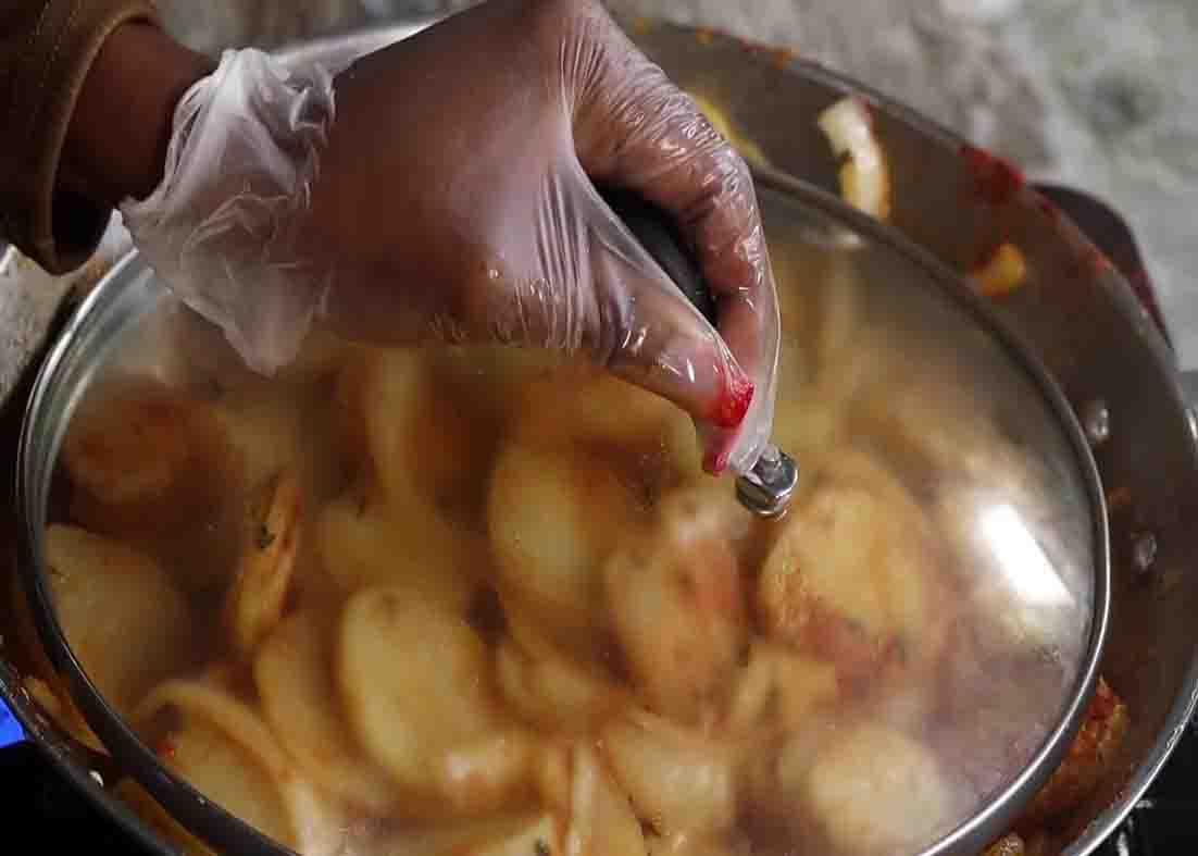 Finishing cooking the potatoes