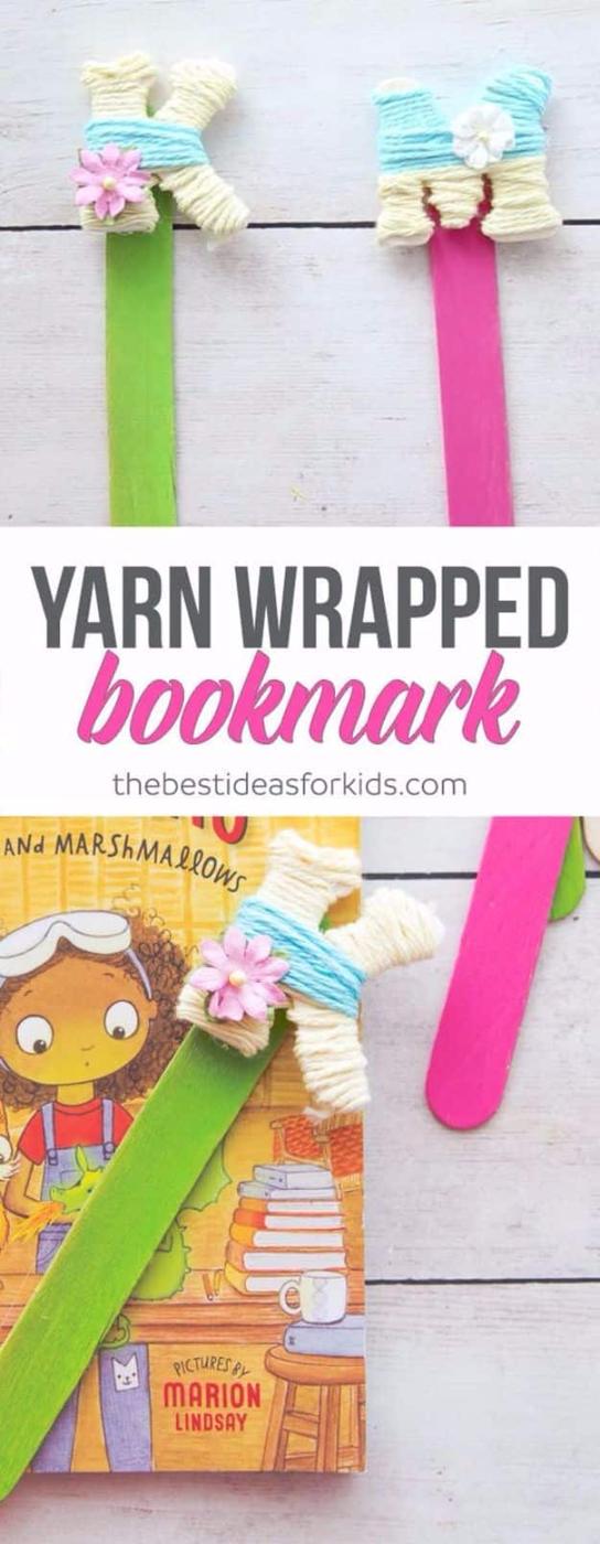 Yarn Wrapped Letter Bookmarks, a creative way to add texture with yarn and a simple craft using basic supplies on hand