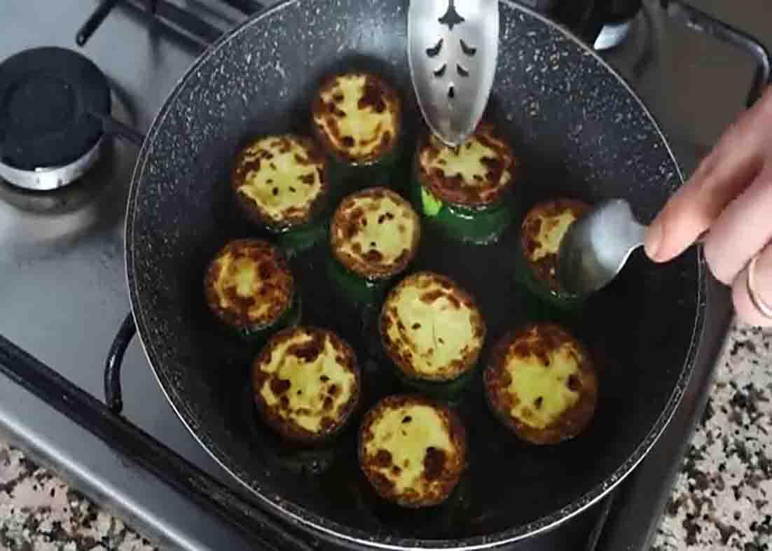 Frying the zucchini for the spanish garlic zucchini recipe