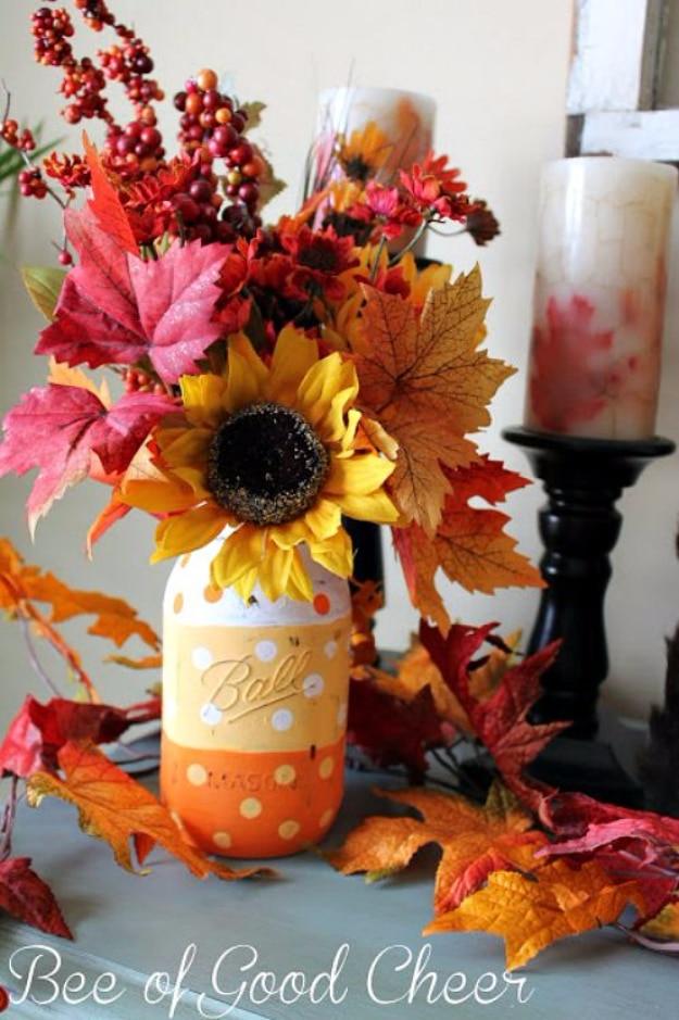 Best Mason Jar Crafts for Fall - Polka Dot Candy Corn Mason Jar - DIY Mason Jar Ideas for Centerpieces, Wedding Decorations, Homemade Gifts, Craft Projects with Leaves, Flowers and