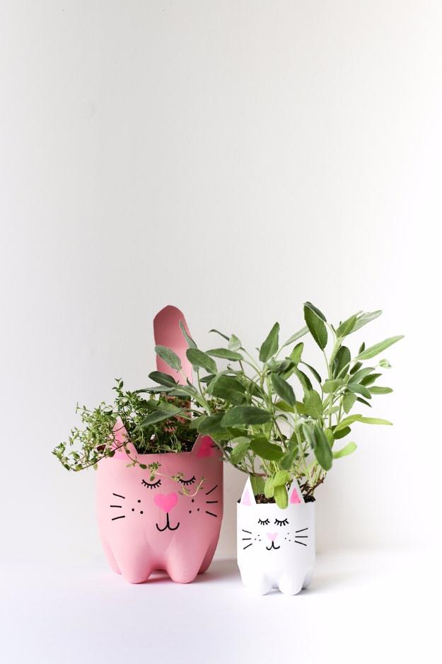 DIY Soda Bottle Kitty Cat Planters, no power tools required for the basic build and a keepsake worth handing down for years