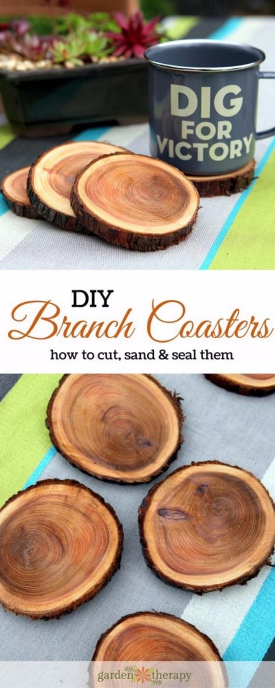 Natural Branch Coasters, low effort once the supplies are laid out and charm that photographs better than it costs