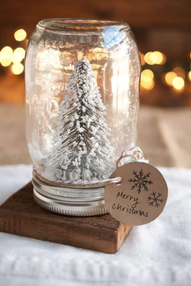 DIY Snow Globe Ideas - DIY Anthropologie Mason Jar Snow Globes - Easy Ideas To Make Snow Globes With Kids - Mason Jar, Picture, Ornament, Waterless Christmas Crafts - Cheap DYI Hol