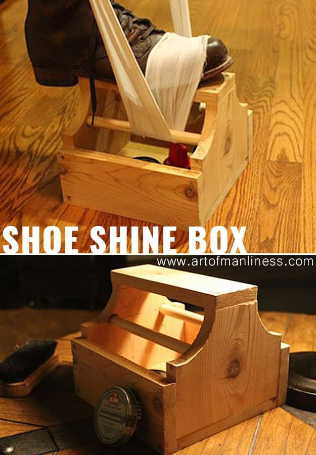 Awesome Crafts for Men and Manly DIY Project Ideas Guys Love - Fun Gifts, Manly Decor, Games and Gear. Tutorials for Creative Projects to Make This Weekend | Nifty Shoe Shine Box #