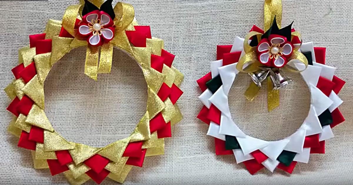 DIY Satin Wreath Ornaments Using Polystyrene Plates