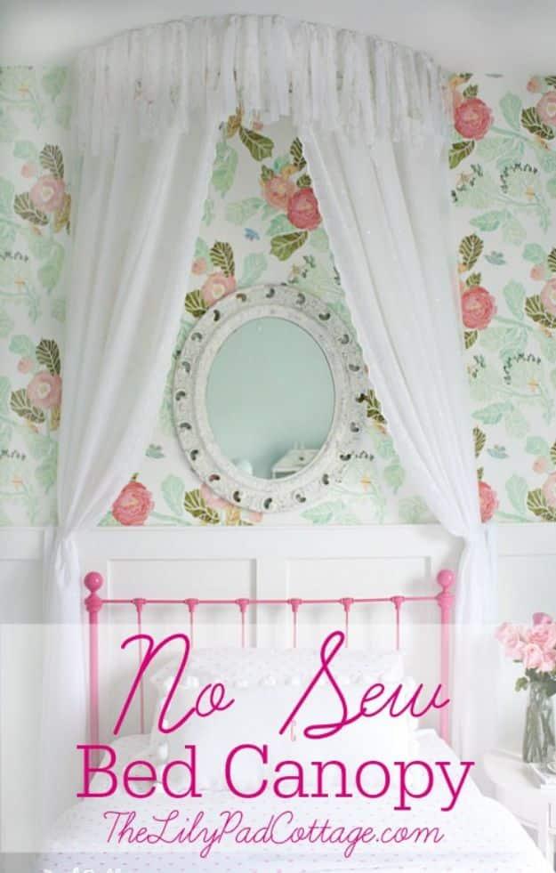 No Sew Bed Canopy, quick to put together in one afternoon and a fix that outlasts most store bought options