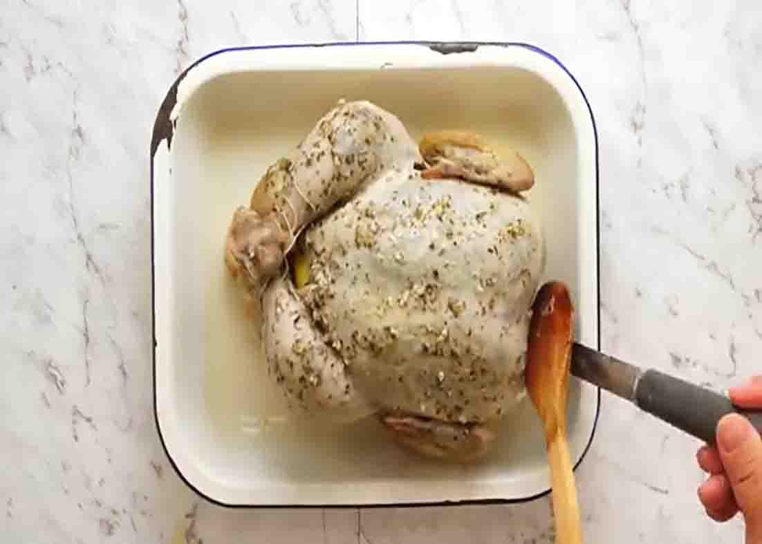 Broiling the whole chicken after slow cooking it