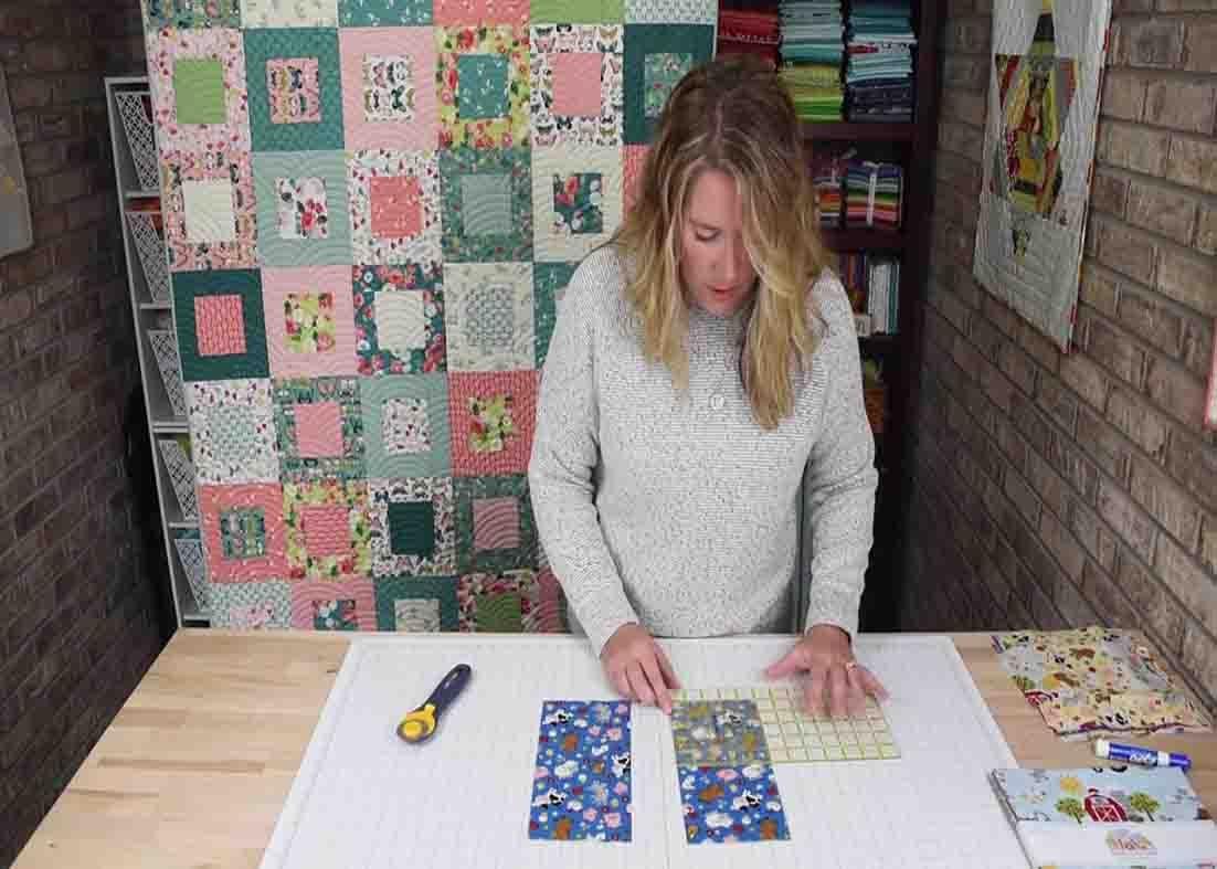 Cutting up the squares to make the square dance quilt