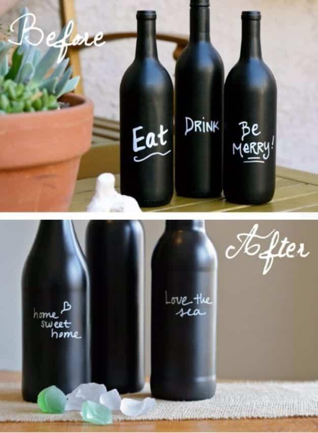 Chalkboard Wine Bottle Decors, worth trying at your next craft night and a fun project worth trying this weekend