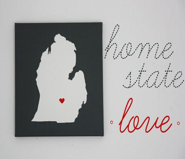 DIY Wall Art Home State Love, a simple craft that looks great on a shelf or wall and a favorite pick from this roundup