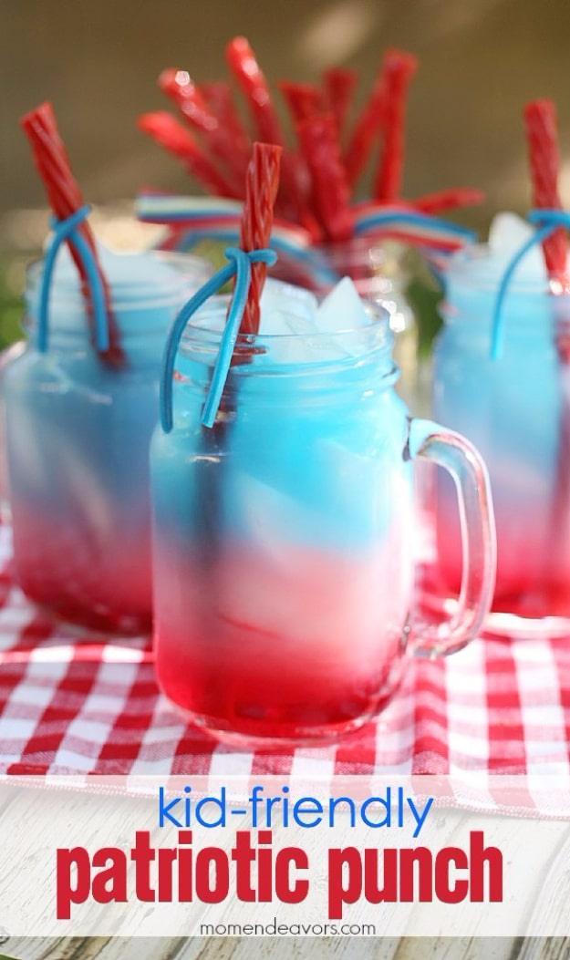A kid friendly patriotic punch mixed sweet without being sickly for the non drinking guests for the whole family