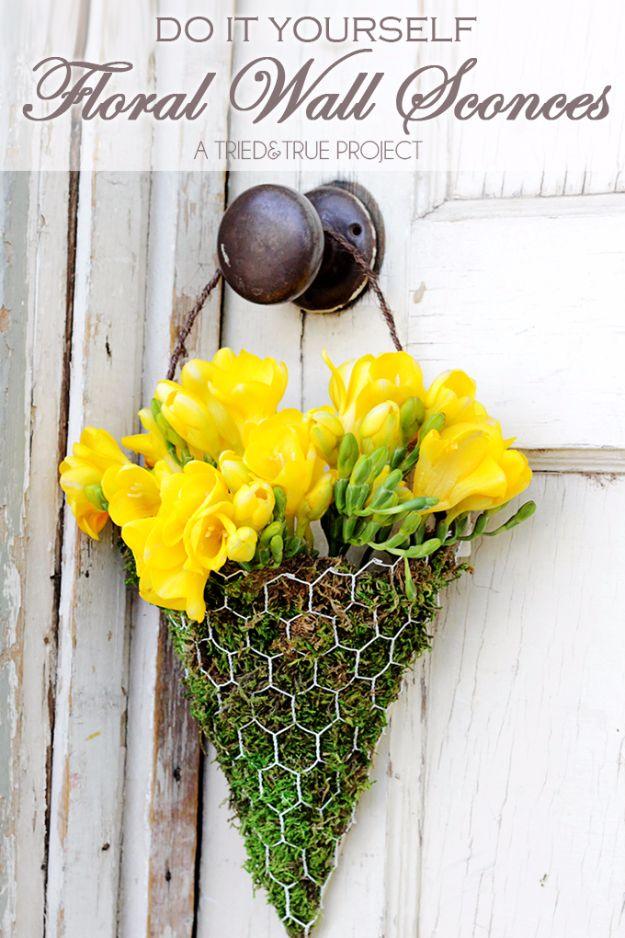 DIY Floral Wall Sconces, forgiving enough for a first attempt and a nice way to make a plain corner feel finished