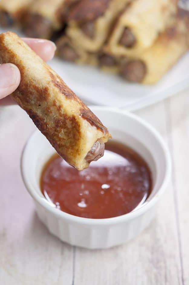 French Toast Recipes - Mini French Toast Sausage Roll-Ups - Best Brunch Bites and Breakfast Ideas for French Toast - Stuffed, Baked and Creme Brulee Toasts With Fruit - Healthy Sug