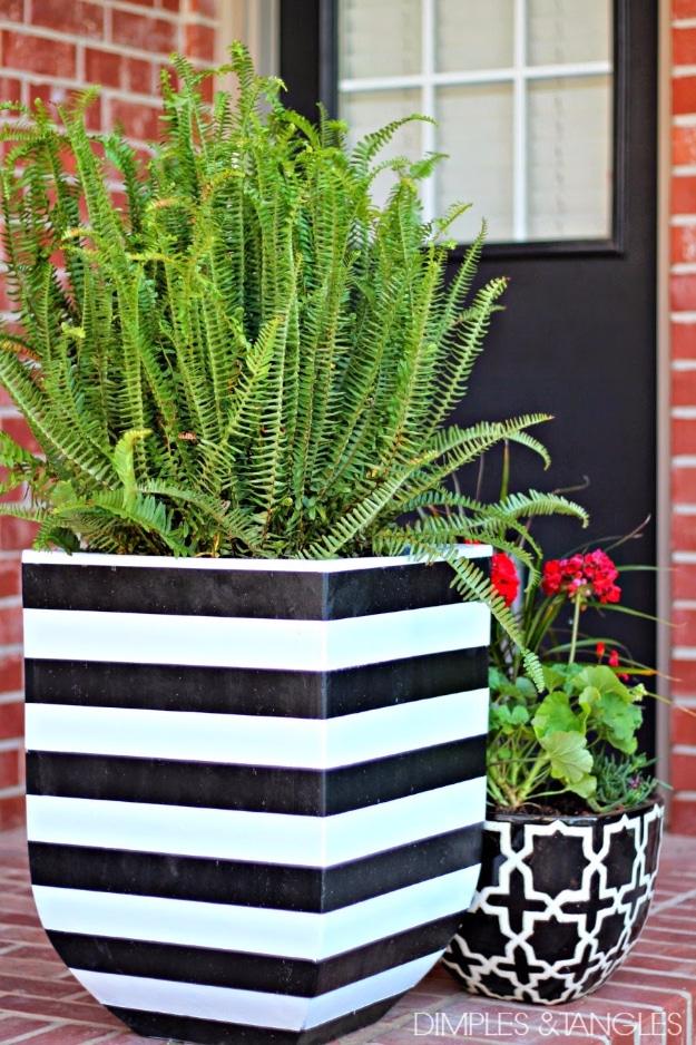 DIY Black And White Striped Pots, a plant lover's easy upgrade, budget friendly using stuff already sitting in a bin