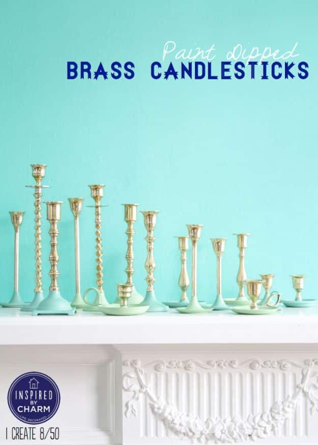 DIY Candle Holders - Paint Dipped Brass Candlesticks - Easy Ideas for Home Decor With Candles, Tall Candlesticks and Votives - Fun Wooden, Rustic, Glass, Mason Jar, Boho and Projec
