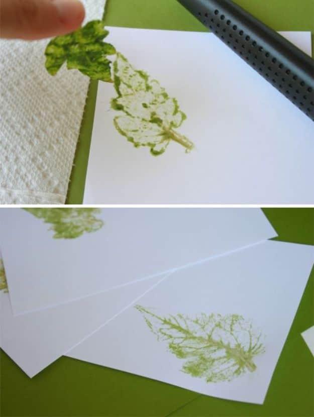 Earthy Leaf Print Notecards, quick enough to finish before nap time and a sweet way to personalize a plain space