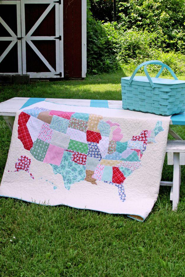 US State Map Quilt, gentle on the wallet and the schedule and a great fix using stuff you already have on a shelf