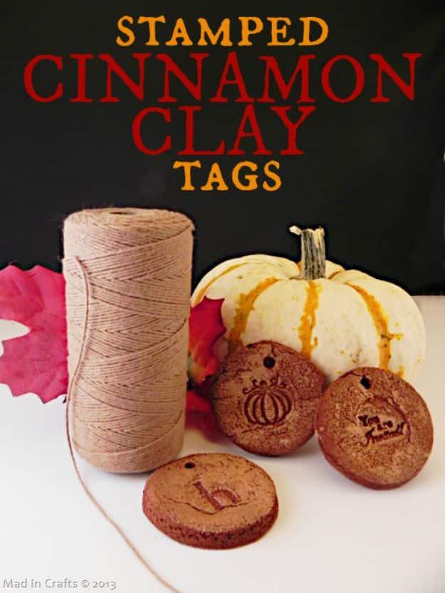 Stamped Cinnamon Clay Tags, a handmade wrapping accent, basic enough in supplies to skip an extra shopping trip
