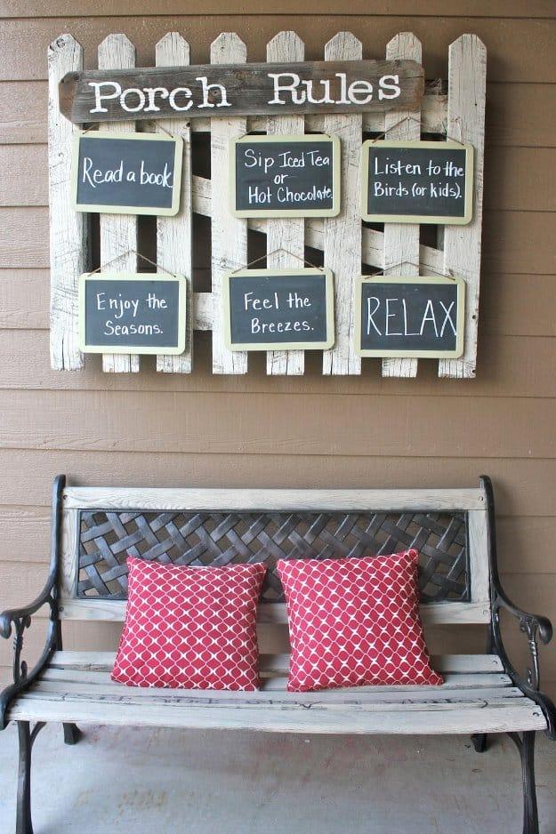 Hanging Front Porch Rules, a budget friendly way to dress up a porch and a cozy touch for outdoor entertaining