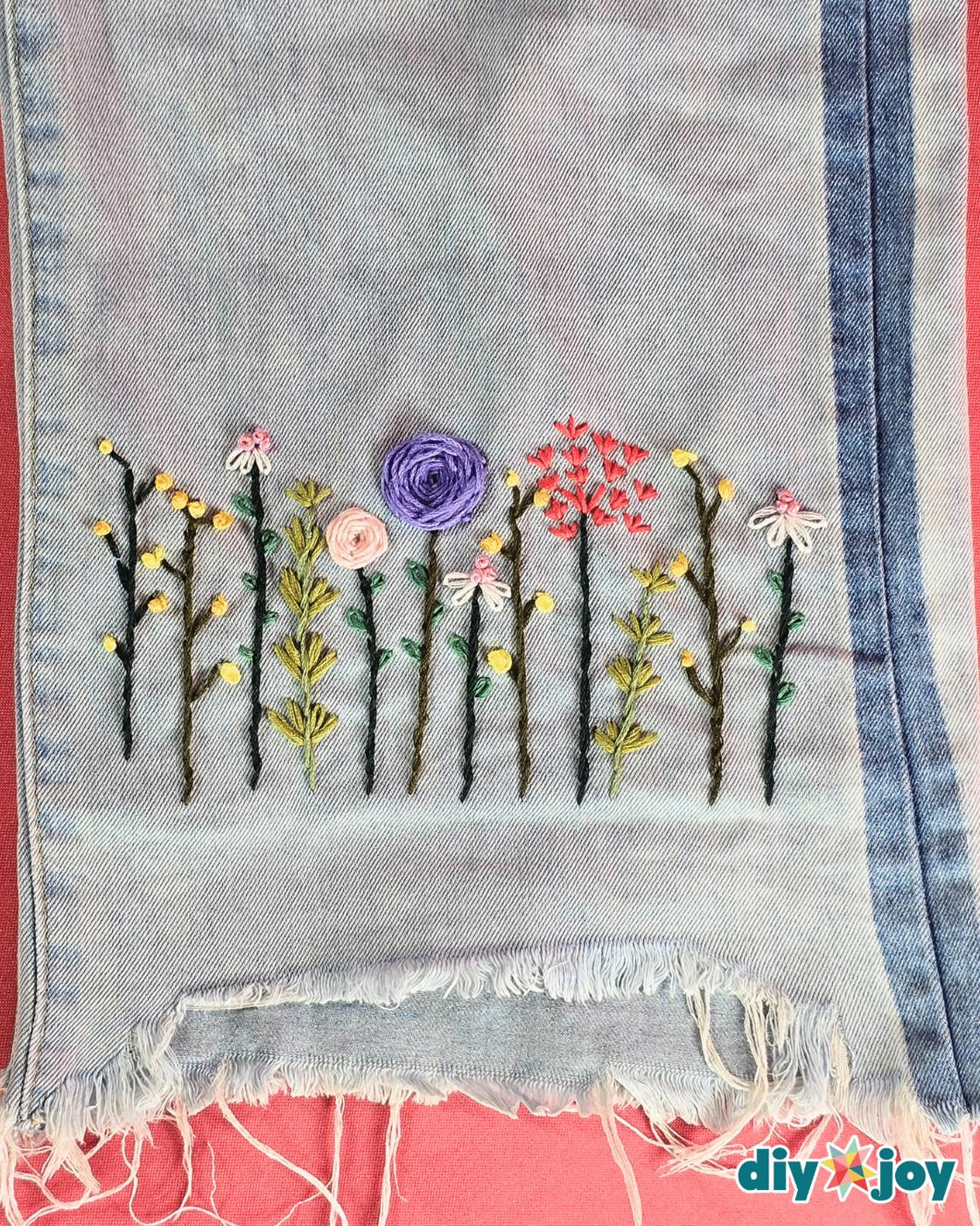 Floral Embroidery For Jeans Leg — cute flower embroidery on pant leg