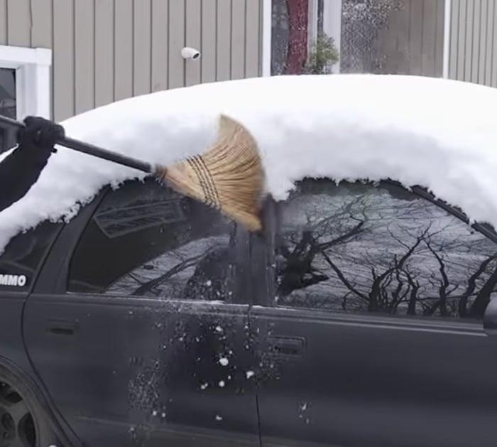 Don't use a broom or shovel to remove the snow off the car