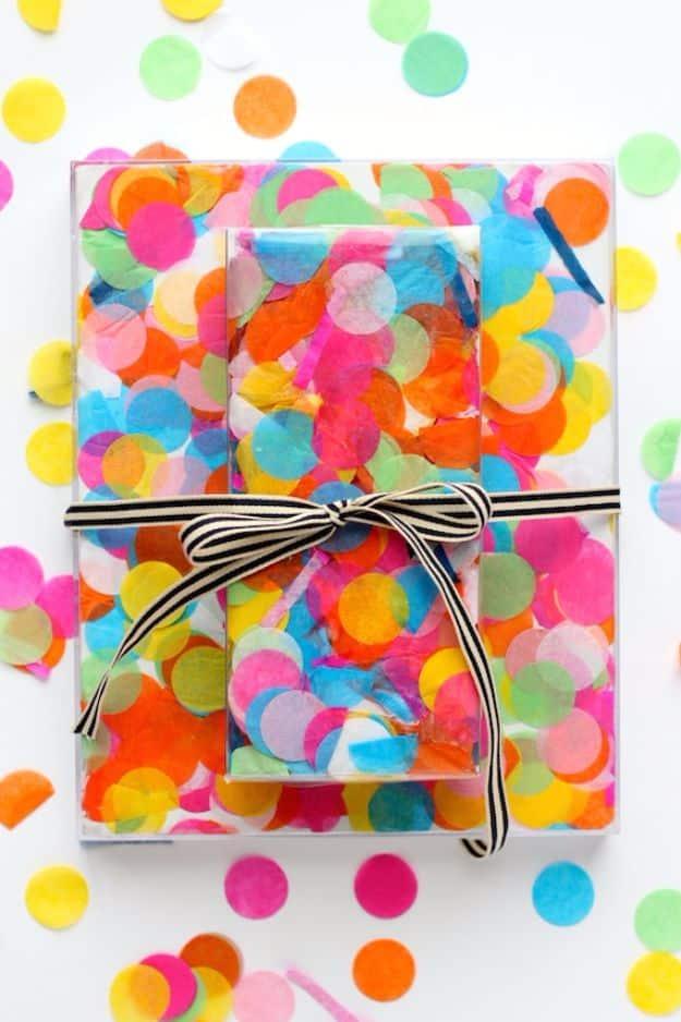 DIY Confetti Gift Wrap, a handmade finishing detail, easy to make ahead and set aside until it is needed