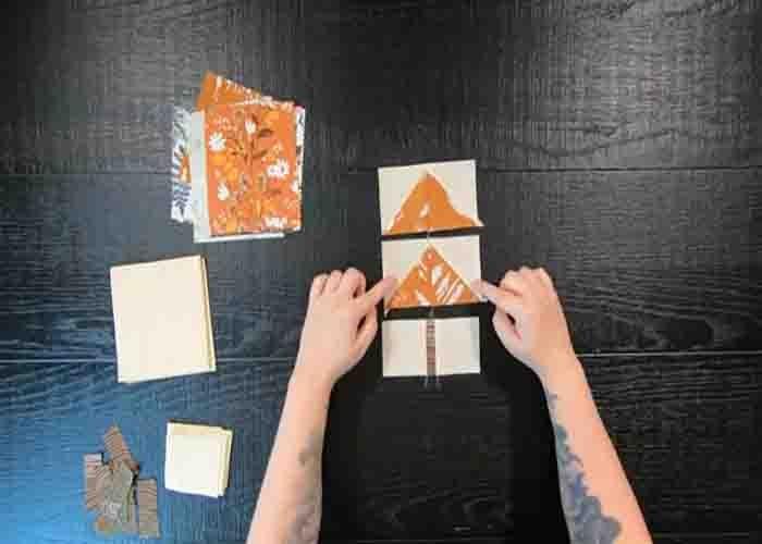 Assembling the tree line table runner quilt