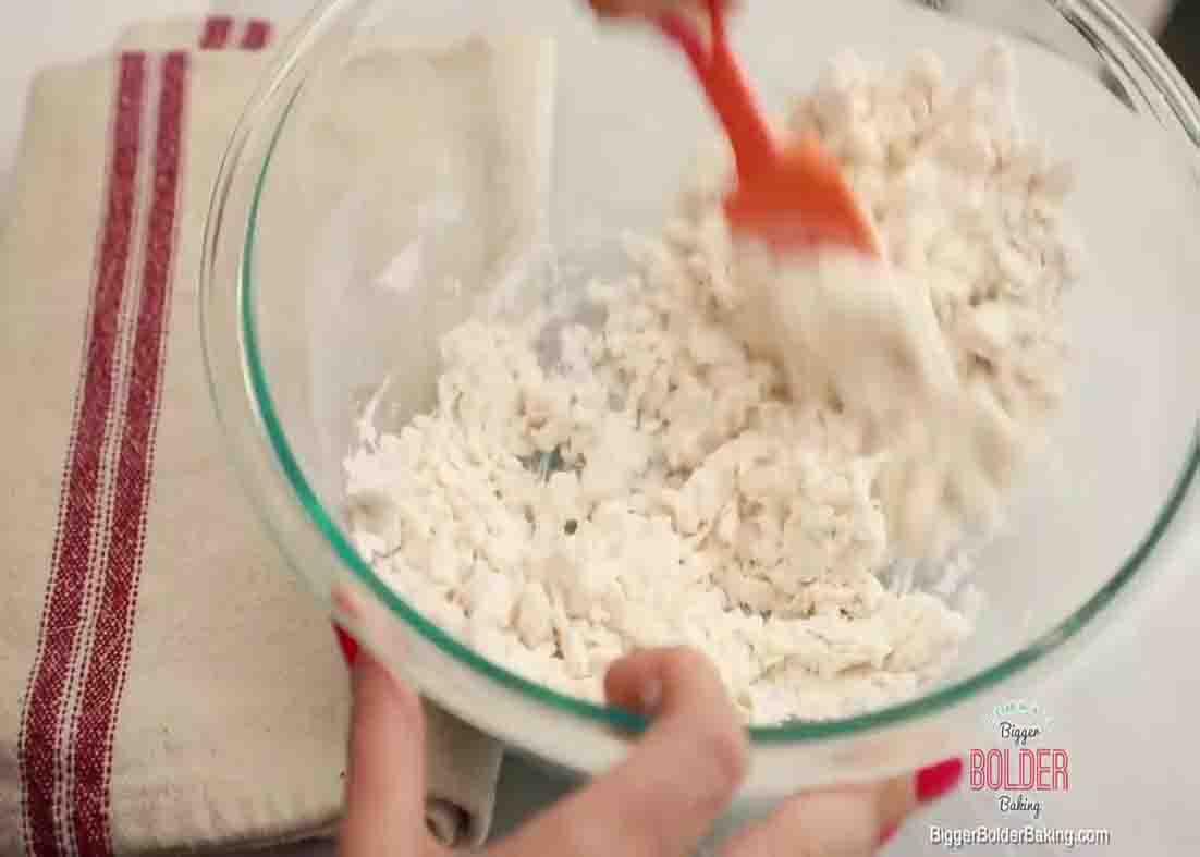 Mixing the three ingredients for the flatbread