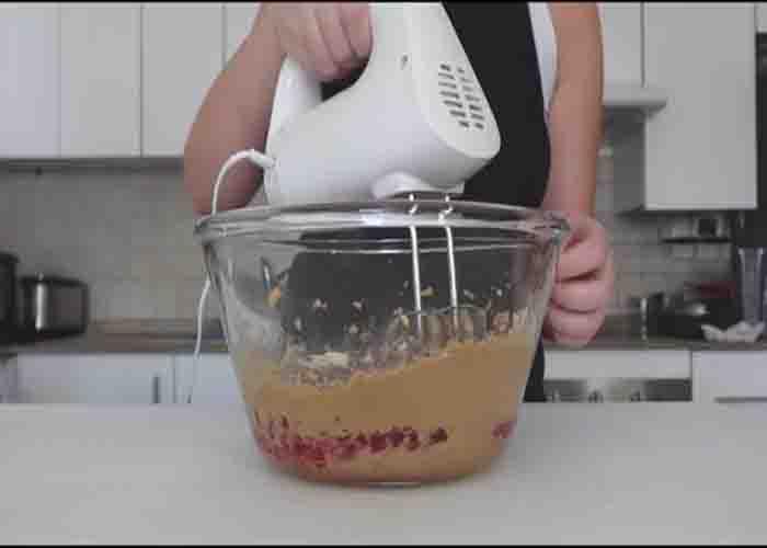 Making the dough for the red velvet cookies
