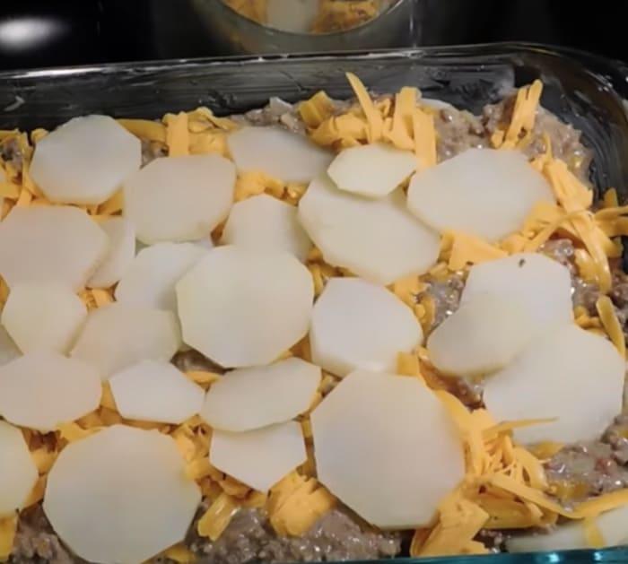Make a ground beef and potato casserole