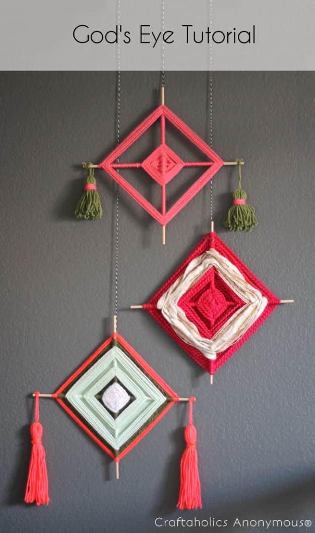 God's Eye Wall Hanger, a boho decor idea, simple enough for a first try and a sweet finishing touch for any gift