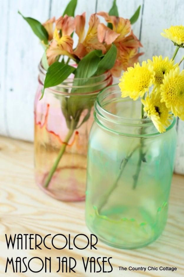 Watercolor Mason Jar Vases, simple enough for a beginner's initial attempt at the idea and a keepsake worth handing down
