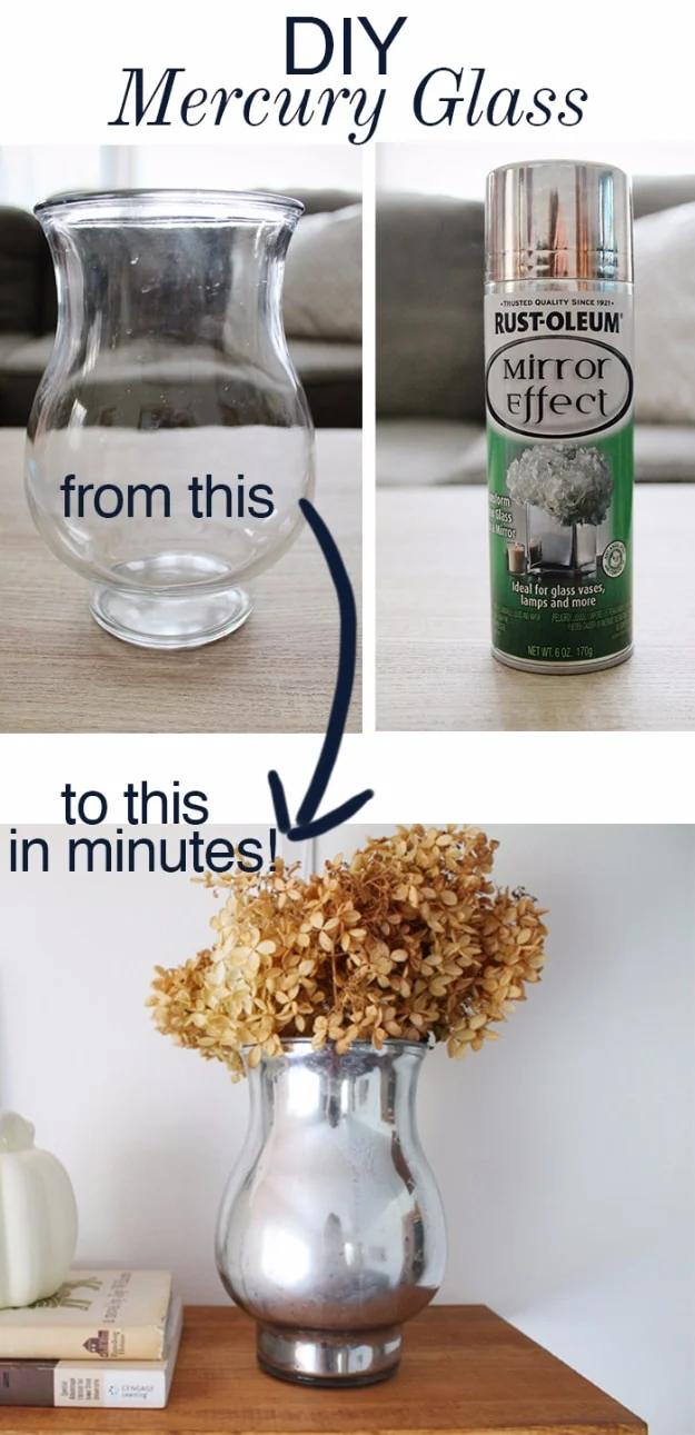 DIY Mercury Glass Vase, quick to set up on a rainy afternoon and a finishing touch that ties the room together