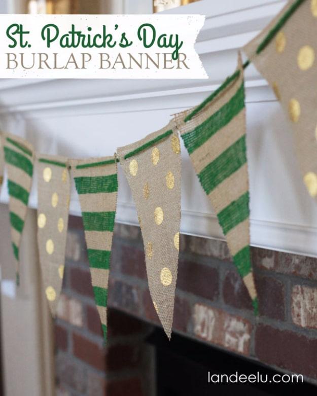 DIY St Patricks Day Ideas - Painted Burlap Banner - Food and Best Recipes, Decorations and Home Decor, Party Ideas - Cupcakes, Drinks, Festive St Patrick Day Parties With these Eas