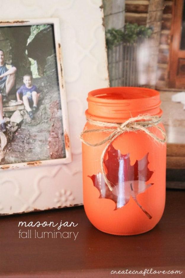 Best Mason Jar Crafts for Fall - Mason Jar Fall Luminary - DIY Mason Jar Ideas for Centerpieces, Wedding Decorations, Homemade Gifts, Craft Projects with Leaves, Flowers and Burlap