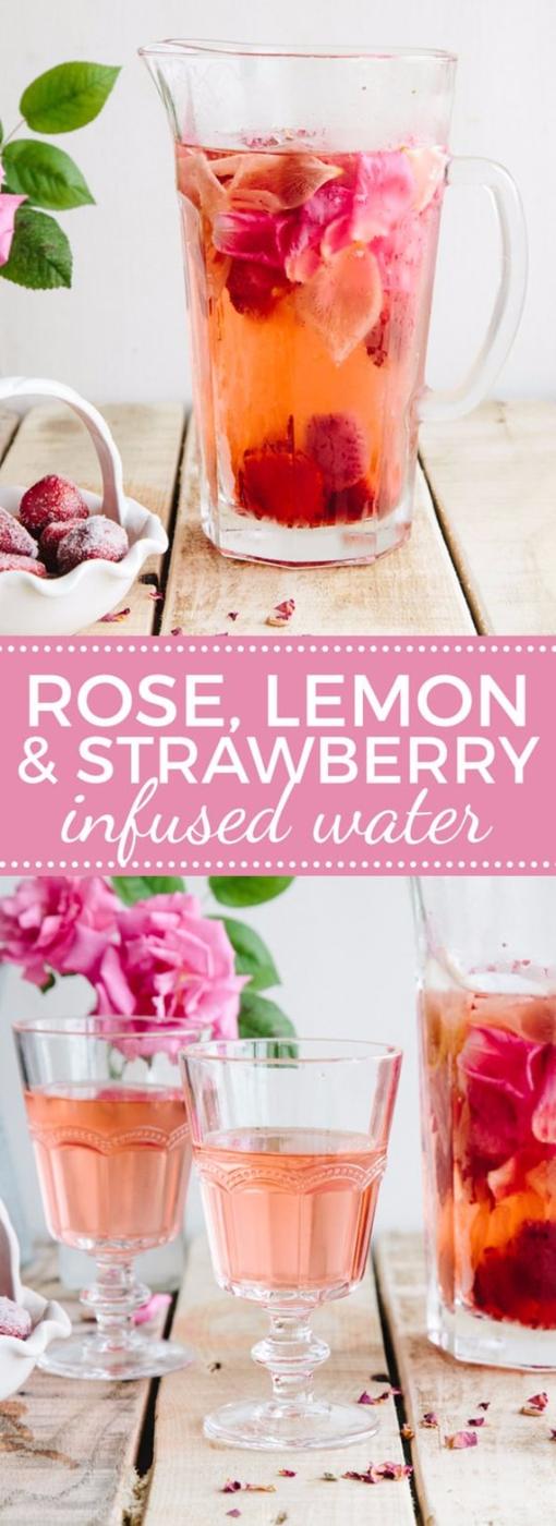 Rose Lemon And Strawberry Infused Water, a simple recipe using fruit already in the kitchen and the results are worth it