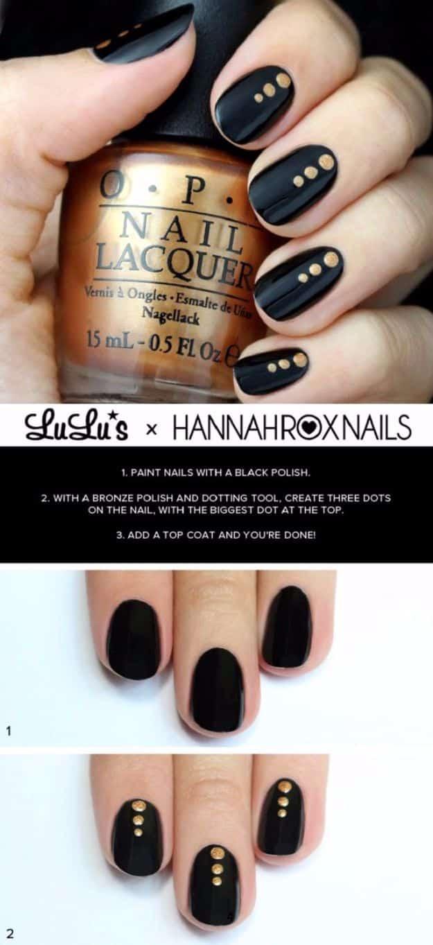 Black And Gold Dotted Nail, a fun quick nail art idea worth trying at home and a colorful look worth saving for your next try