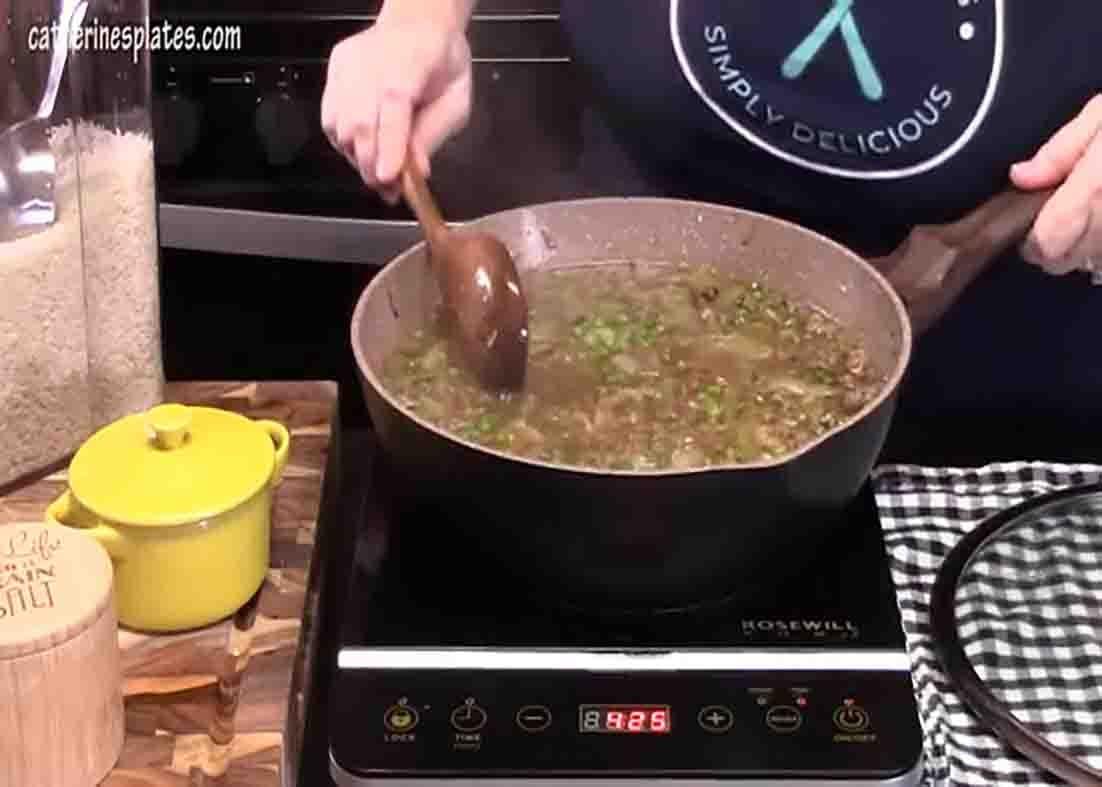 Cooking the ground beef and rice skillet