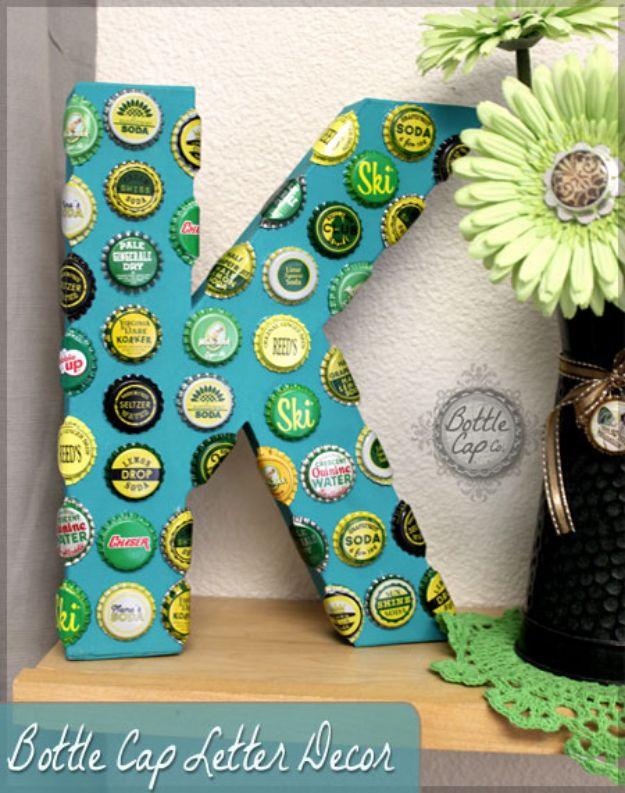 DIY Bottle Cap Crafts - DIY Vintage Bottle Cap Giant Letter - Make Jewelry Projects, Creative Craft Ideas, Gift Ideas for Men, Women and Kids, KeyChains and Christmas Ornaments, Pr
